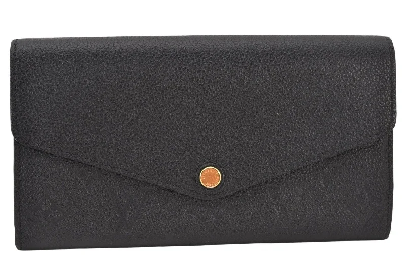 Authentic Louis Vuitton Monogram Empreinte Portefeuille Sarah Wallet Black 6454K