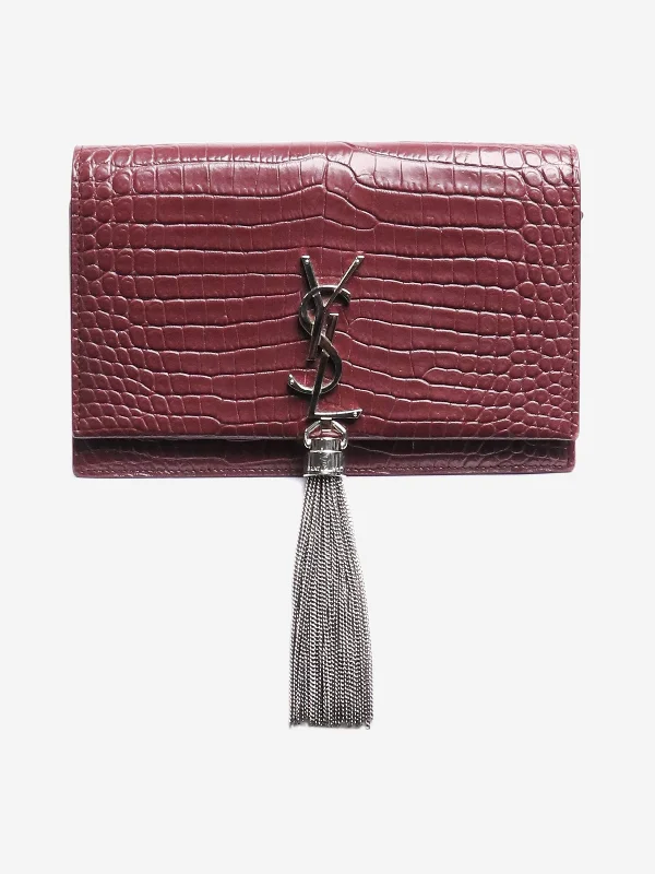Maroon medium Kate croc-embossed bag