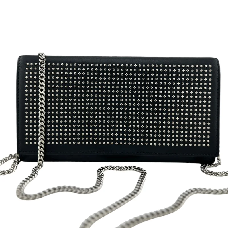 SAINT LAURENT Black Leather Silver Studded Paris Wallet with added Silver Crossbody Chain