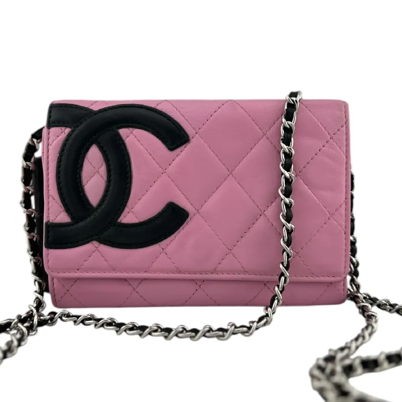 CHANEL Lambskin Cambon Compact Wallet On Adjustable Chain